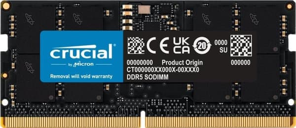 Micron Crucial - DDR5 - Modul - 24GB - SO DIMM 262-PIN - 5600 MHz / PC5-44800 - CL46 on-die ECC - Svart (CT24G56C46S5)