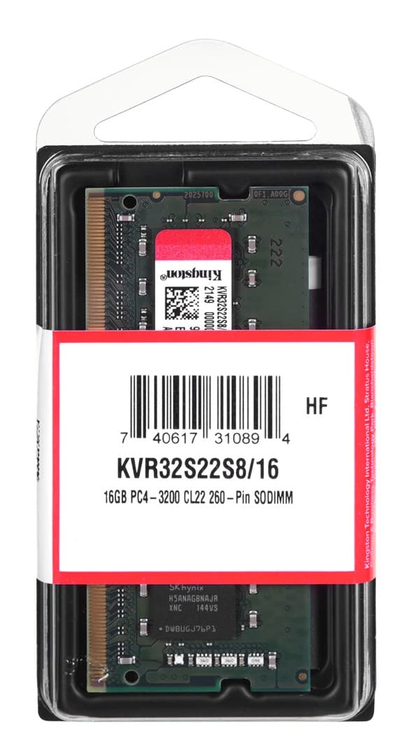 Kingston Technology KVR32S22S8/16 muistimoduuli 16 GB 1 x 16 GB DDR4 3200 MHz