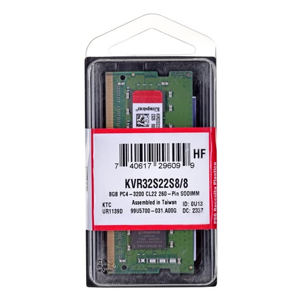 Kingston Technology ValueRAM KVR32S22S8/8 muistimoduuli 8 Gt 1 x 8 Gt DDR4 3200 MHz