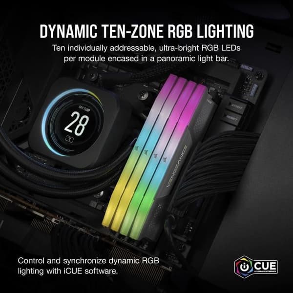 RAM-minne - CORSAIR - Vengeance RGB DDR5 RAM 32GB (2x16GB) 6000MHz CL36 AMD Expo iCUE-kompatibel - Grå (CMH32GX5M2E6000Z36)
