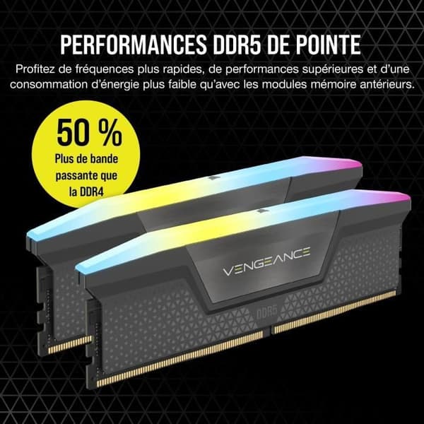 RAM-minne - CORSAIR - Vengeance RGB DDR5 RAM 64GB (2x32GB) 6000MHz CL30 AMD Expo iCUE-kompatibel - Grå (CMH64GX5M2B6000Z30)