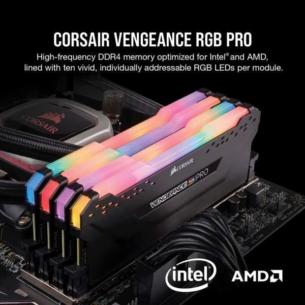 RAM-minne - CORSAIR - Vengeance RGB Pro DDR4 - 32GB 2x16GB DIMM - 3200 MHz - 1,35V - Svart (CMW32GX4M2E3200C)