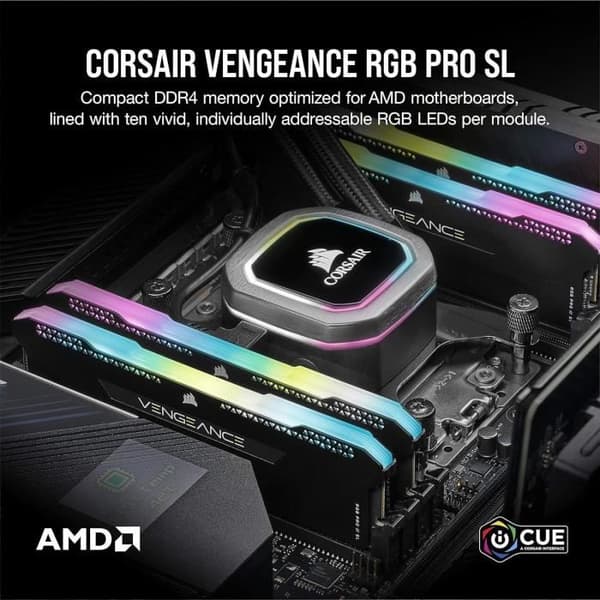 RAM-minne - CORSAIR - CMH32GX4M2Z3600C18 - VENGEANCE RGB PRO SL - DDR4 - 32Go 2x16Go - 3600MHz - DIMM - CL 18 - 1.35V