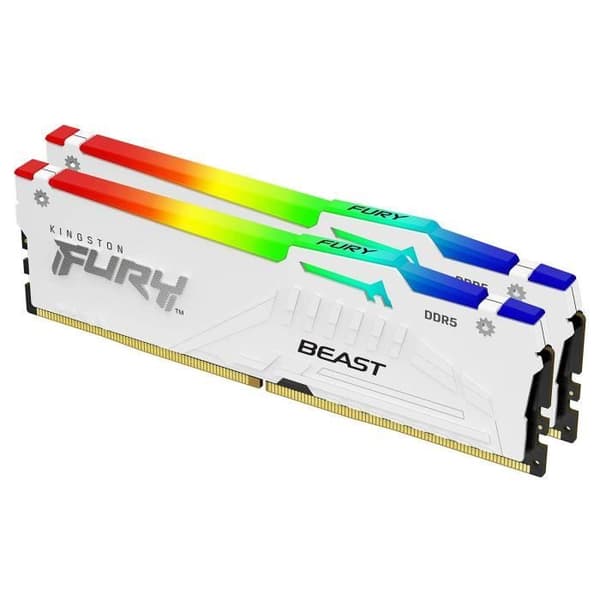 Kingston FURY Beast RGB 32GB (2 x 16GB) DDR5 6000MHz CL40 - Vit - Dual Channel Kit 2 DDR5 RAM PC5-48000 - KF560C40