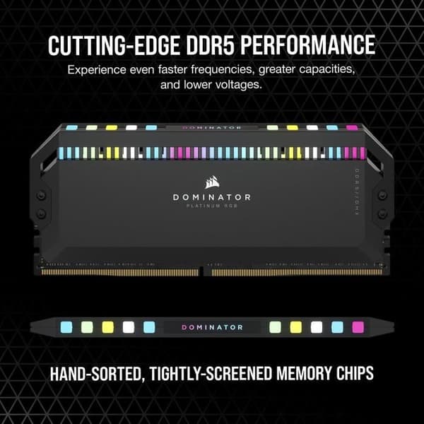 CORSAIR Dominator Platinum RGB DDR5 - 64GB 2x32GB DIMM - 5600MHz - Obuffrad, 40-40-40-77, Std PMIC, XMP 3.0, Black Heatspreader