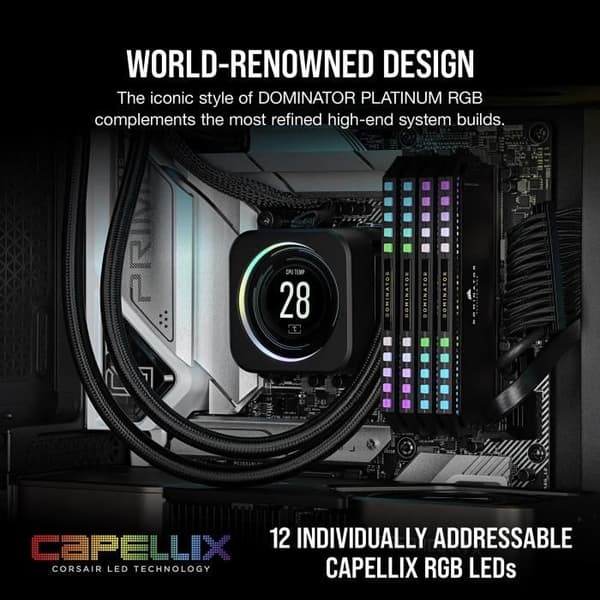 CORSAIR Dominator Platinum RGB DDR5 - 64GB 2x32GB DIMM - 5600MHz - Obuffrad, 40-40-40-77, Std PMIC, XMP 3.0, Black Heatspreader