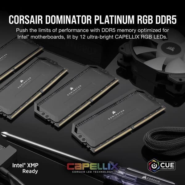 CORSAIR Dominator Platinum RGB DDR5 - 64GB 2x32GB DIMM - 5600MHz - Obuffrad, 40-40-40-77, Std PMIC, XMP 3.0, Black Heatspreader