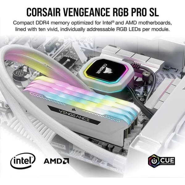 RAM-minne - CORSAIR - Vengeance RGB Pro SL DDR4 - 32GB 2x16GB DIMM - 3200 MHz - 1,35V - Vit (CMH32GX4M2E3200C)