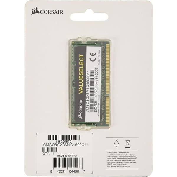 CORSAIR DDR3L PC-minne - 8GB SODIMM - 1600MHz 11-11-28 - 1,35V / 1,5V (CMSO8GX3M1C1600C11)