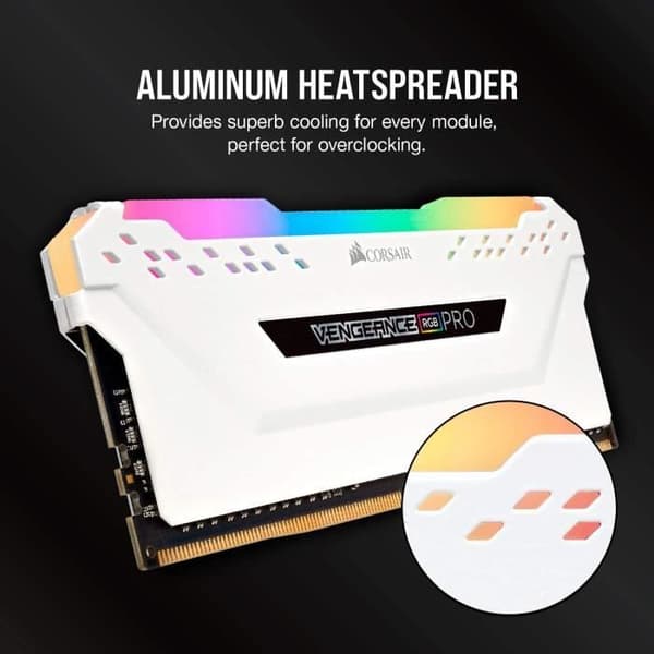 RAM-minne - CORSAIR - Vengeance RGB Pro Series DDR4 - 16GB 2x8GB DIMM - 3200 MHz - 1,35V - Vit (CMW16GX4M2C3200C)
