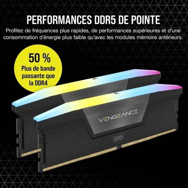 RAM-minne - CORSAIR - Vengeance RGB DDR5 - 64Go - 6000MHz - CL30 - Svart