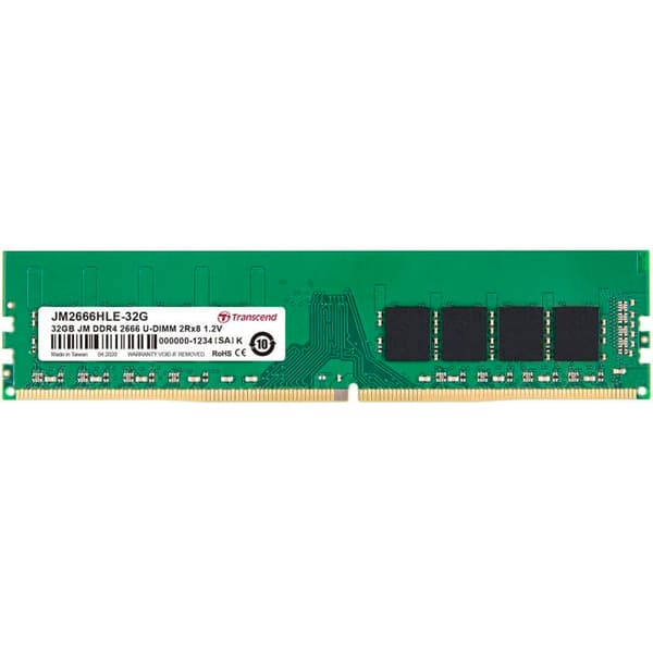 TRANSCEND 32GB JM DDR4 2666Mhz U-DIMM 32GB JM DDR4 2666Mhz U-DIMM 2Rx8 2Gx8 CL19 1.2V