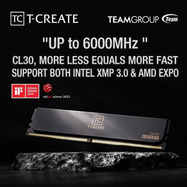 RAM DDR5 - TEAMGROUP - T-Create Expert CL30 - 2 x 16 Go - 6000 MHz - Livstidsgaranti