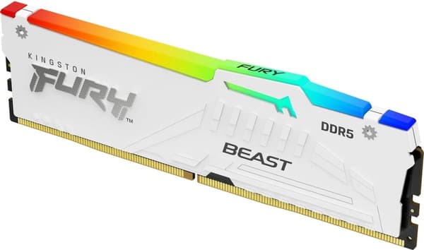 Kingston Fury Beast RGB White - Muisti - DDR5 - 16 Gt: 1 x 16 Gt - 288-PIN - 5200 MHz / PC5-41600 - CL40 - 1,25 V - Intel XMP 3.0 - On-die-ECC - valko
