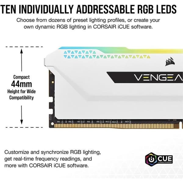 RAM-minne - CORSAIR - Vengeance RGB Pro SL DDR4 - 32GB 2x16GB DIMM - 3200 MHz - 1,35V - Vit (CMH32GX4M2E3200C)