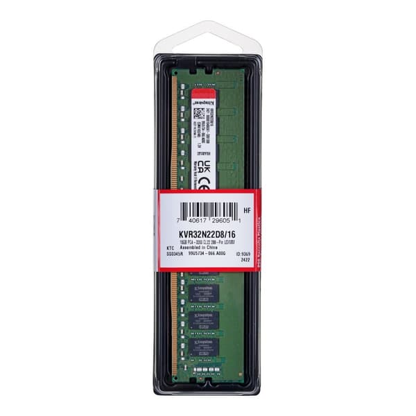 Kingston Technology ValueRAM KVR32N22D8/16 muistimoduuli 16 Gt 1 x 16 Gt DDR4 3200 MHz