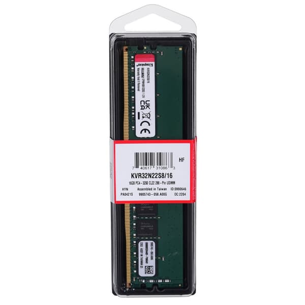 Kingston Technology KVR32N22S8/16 muistimoduuli 16 Gt 1 x 16 Gt DDR4 3200 MHz