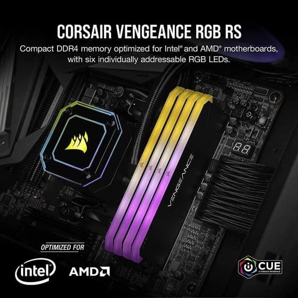RAM-minne - CORSAIR - Vengeance RGB RS DDR4 - 16GB 2x8GB DIMM - 3600 MHz - 1,35V - Svart (CMG16GX4M2D3600C)