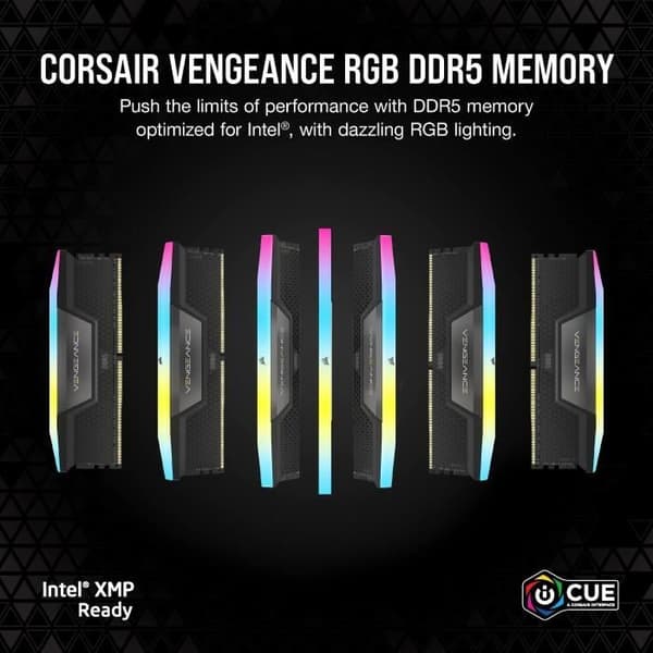 RAM - CORSAIR Vengeance RGB DDR5 - 32GB 2x16GB DIMM - 5200MHz - Obuffrad, 40-40-40-77, XMP 3.0, Black Heatspreader, RGB LED,