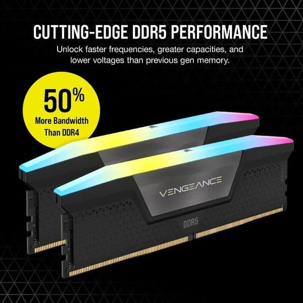 RAM - CORSAIR Vengeance RGB DDR5 - 32GB 2x16GB DIMM - 5200MHz - Obuffrad, 40-40-40-77, XMP 3.0, Black Heatspreader, RGB LED,