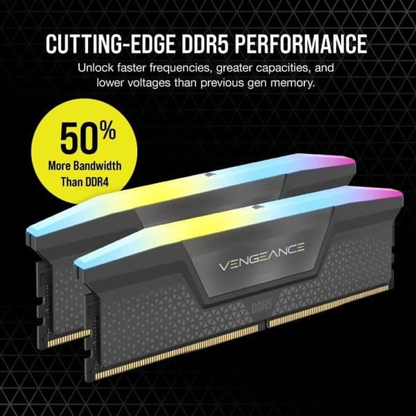RAM-muisti - CORSAIR - Vengeance RGB DDR5 RAM 32GB (2x16GB) 5600MHz CL40 AMD Expo -yhteensopiva iCUE - harmaa