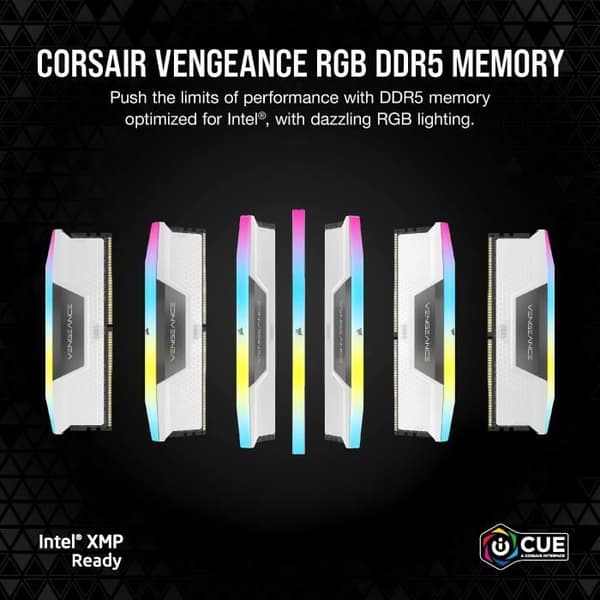 CORSAIR Vengeance RGB DDR5 - 32GB 2x16GB DIMM - 5200MHz - Puskuroimaton, 40-40-40-77, XMP 3.0, Valkoinen lämmönlevitin, RGB LED, 1.25V
