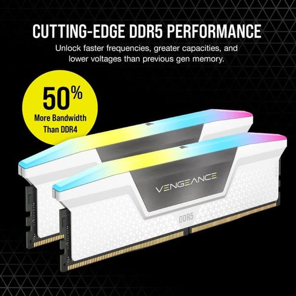 Corsair Vengeance RGB DDR5 64 GB (2 x 32 GB) 5600 MHz CL40 - Vit - Dual Channel Kit 2 RGB DDR5 RAM PC5-44800 - CMH64G