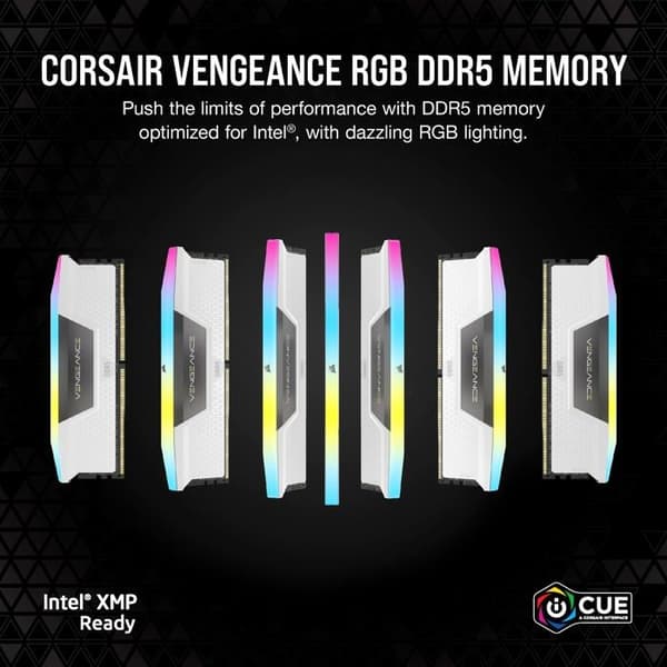 Corsair Vengeance RGB DDR5 64 GB (2 x 32 GB) 5600 MHz CL40 - Vit - Dual Channel Kit 2 RGB DDR5 RAM PC5-44800 - CMH64G