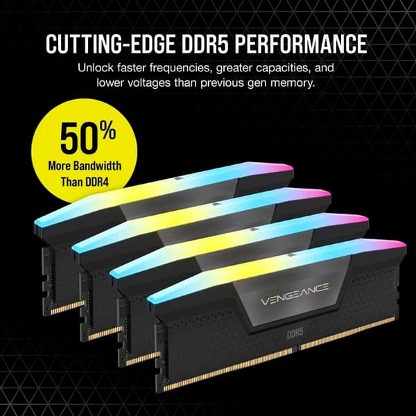 Corsair Vengeance RGB DDR5 64 GB (4 x 16 GB) 6600 MHz CL32 RAM - Svart - Quad Channel Kit