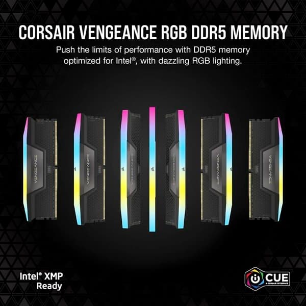 Corsair Vengeance RGB DDR5 64 GB (4 x 16 GB) 6600 MHz CL32 RAM - Svart - Quad Channel Kit