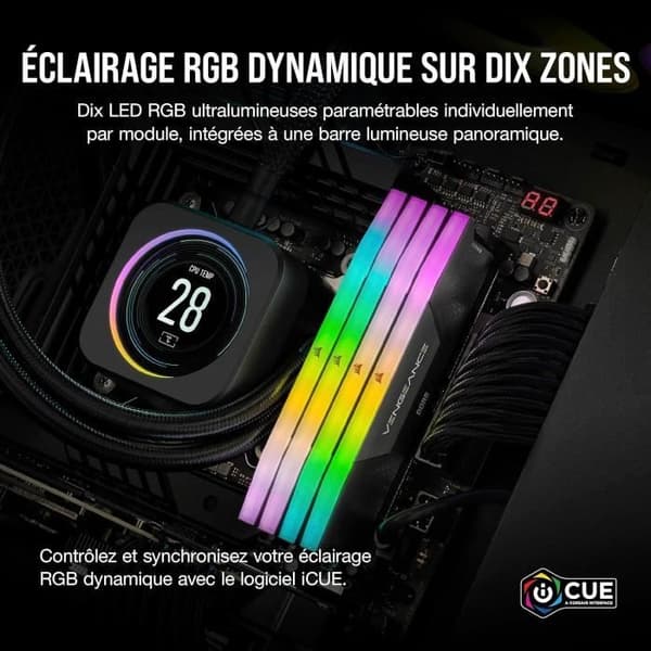 RAM-minne DDR5 - CORSAIR - Vengeance RGB - 96Go - 6800MHz - Intel XMP 3.0 - Svart