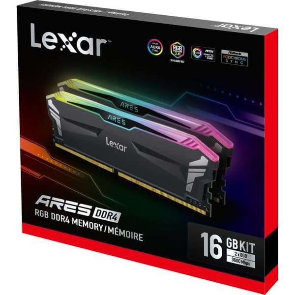 Lexar PC RAM DIMM DDR4 Ares RGB PC4-28800 (3600 Mhz) - svart - 32GB (2x16GB)