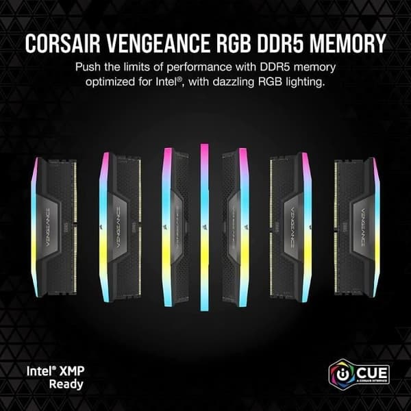 RAM-hukommelse - CORSAIR - Vengeance RGB DDR5 RAM 64GB (2x32GB) 6400MHz CL32 - Sort