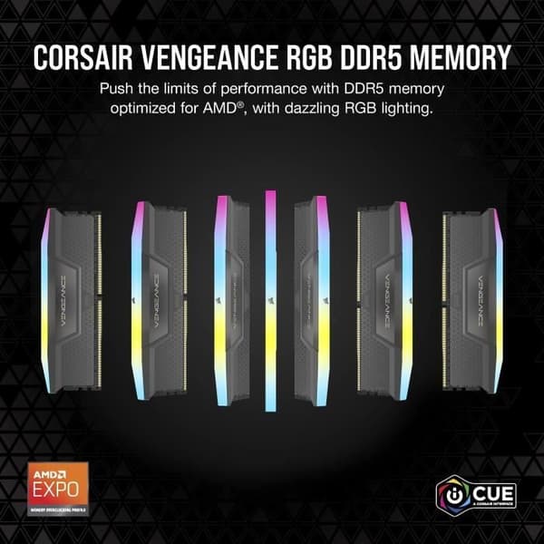 RAM-hukommelse - CORSAIR - Vengeance RGB DDR5 RAM 32GB (2x16GB) 6000MHz CL36 AMD Expo Kompatibel iCUE - Grå (CMH32GX5M2E6000Z36)