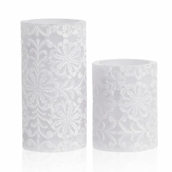 Set med 2 Pauleen Little Lilac prydnadsvaxbatteriljus 10 cm och 15 cm - lila/vit - TU