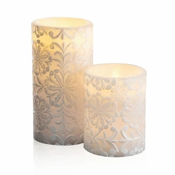 Set med 2 Pauleen Little Lilac prydnadsvaxbatteriljus 10 cm och 15 cm - lila/vit - TU