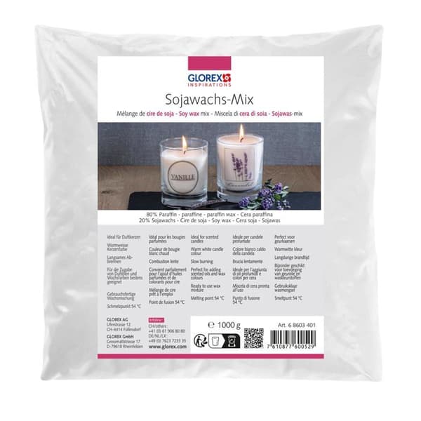 Glorex - 6 8603 401 - Blandning av sojavax, vax, vit, 1000 g
