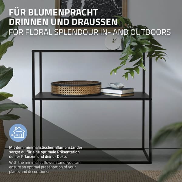 ML-Design konsolipöytä; jossa 1 hylly; metallista; musta; 80x26x80 cm; kukkaistuin; kasvienjalusta; kasvihylly; sivupöytä; teollinen olohuonekaluste;