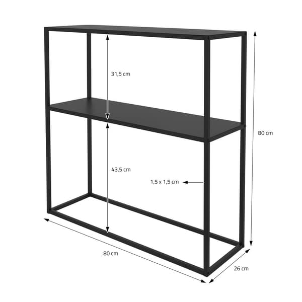 ML-Design konsolipöytä; jossa 1 hylly; metallista; musta; 80x26x80 cm; kukkaistuin; kasvienjalusta; kasvihylly; sivupöytä; teollinen olohuonekaluste;