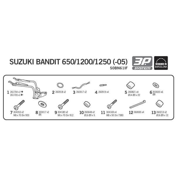 Shad 3p Suzuki Bandit 650/1200/1250 Side Sager Montering Suzuki Bandit 650/1200/1250 Sort
