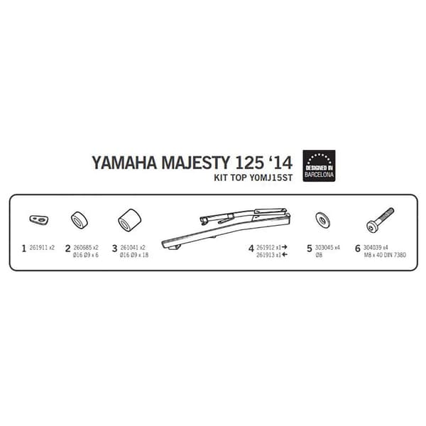 Shad Top Master Takakiinnitys Yamaha Majesty 125/majesty 125s/smax 155 Musta
