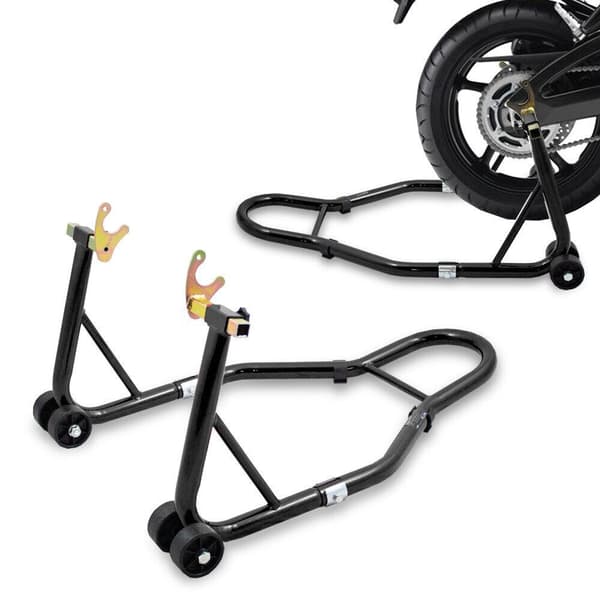 Motorcykelstativ, sort, holder, 250 kg, baghjul, 21-31 cm, motorcykeldonkraft
