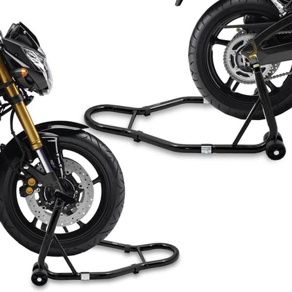S?t med stativer til motorcykelmontering foran og bagp?, sorte Bituxx-stik