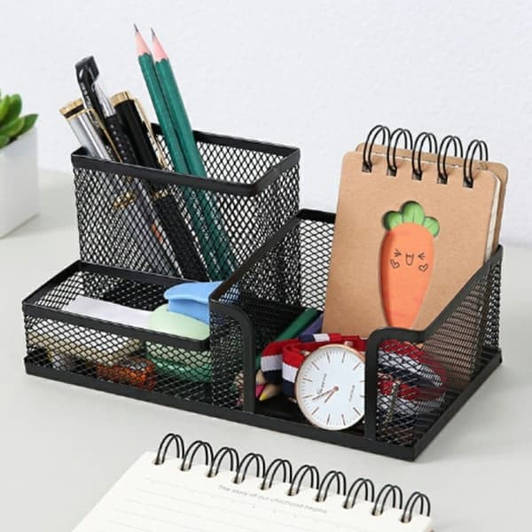 3 rum Metal Skrivebord Organizer Pen Holder Organizer Opbevaringsskuffe