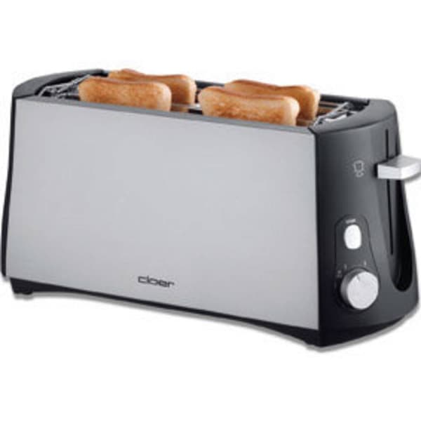 Cloer Toaster 3710 Brödrost dubbel långt fack inbyggd brödvärmare Svart, Silver