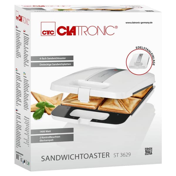 Clatronic ST3629 Smörgås-brödröst Vit, Silver