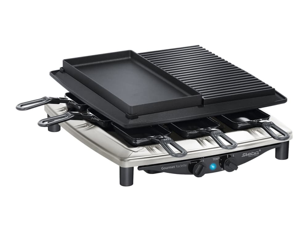 Steba RC 4 plus deluxe - Raclette/grill/varme sten - 1,5 kW - rostfritt stål/sort