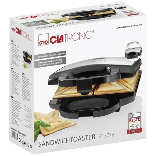 Clatronic ST 3778 Smörgås-brödröst Non-stick-beläggning Rostfritt stål, Svart