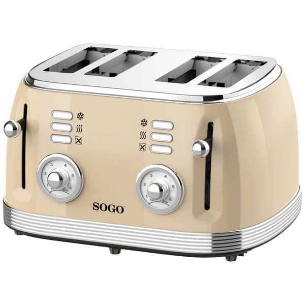 SOGO Human Technology 4-skivors brödrost Kontrolljus, Brödrostfunktion Beige, Metallic