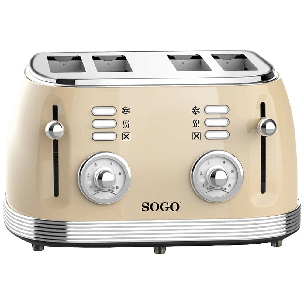 SOGO Human Technology 4-skivors brödrost Kontrolljus, Brödrostfunktion Beige, Metallic